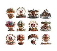 Wooden Christmas Ornaments - 2D Santa Figurines Set | Christmas Tree Decorations Package | 12 Piece Holiday Ornament Collection for Home, Party, Thee, The