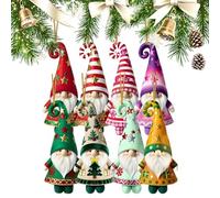 Wooden Christmas Ornaments, 8-Piece Gnome Charm Set, Holiday Decoration Collection, Decor Set with Handcrafted Rustic Finish, Decorations for Tree Wall Window Indoor Outdoor Party