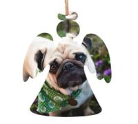 Wooden Christmas Pugs In The Garden Print Ornaments,Xmas Tree Decorations,4 Designs-Angel,Xmas Tree,Snowman,Bell