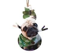 Wooden Christmas Pugs In The Garden Print Ornaments,Xmas Tree Decorations,4 Designs-Angel,Xmas Tree,Snowman,Bell