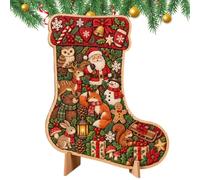 Wooden Christmas Puzzle - Christmas Sock Jigsaw Puzzle Souvenir with Stand | Holiday Puzzles Christmas Decorations for Boys Girls Teen Adults Stocking Stuffers Party Favors Winter Holiday