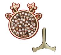 Wooden Christmas Puzzle with Stand Santa Snowman 3D Jigsaw Kids Gift | Natural Timber Board, 20x20cm Reindeer and 16x16cm Figure, for Family Gatherings, Holiday Parties, Class Activity
