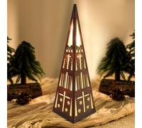 Wooden Christmas Pyramid Lantern - LED Christmas Lantern with Warm White Light | Lantern Christmas Indoor & Outdoor | Festive Wooden Decoration for Your Home (Gift Box Style)