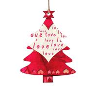Wooden Christmas Red Hearts Love Print Ornaments,Xmas Tree Decorations,4 Designs-Angel,Xmas Tree,Snowman,Bell
