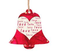 Wooden Christmas Red Hearts Love Print Ornaments,Xmas Tree Decorations,4 Designs-Angel,Xmas Tree,Snowman,Bell