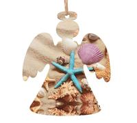 Wooden Christmas Shells On The Beach Print Ornaments,Xmas Tree Decorations,4 Designs-Angel,Xmas Tree,Snowman,Bell