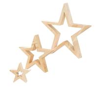 Wooden Christmas Stars 3-Pack | Wood, 186g, 24cm Sizes | Craft Star Tree Ornaments | for Holiday Table Centerpiece, Mantel Decor, Indoor Christmas Decoration