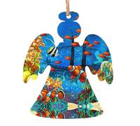 Wooden Christmas The Underwater World Tropical Fish Print Ornaments,Xmas Tree Decorations,4 Designs-Angel,Xmas Tree,Snowman,Bell