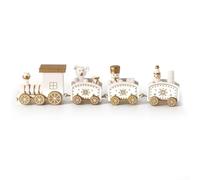 Wooden Christmas Train Ornament 21x5cm Festive Holiday Decoration Featuring Santa Claus Snowman and Bear Figures for Home Office Display and Seasonal Celebrations(White)