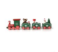 Wooden Christmas Train Ornament 21x5cm Festive Holiday Decoration Featuring Santa Claus Snowman and Bear Figures for Home Office Display and Seasonal Celebrations(Green)