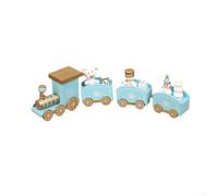 Wooden Christmas Train Ornament 21x5cm Festive Holiday Decoration Featuring Santa Claus Snowman and Bear Figures for Home Office Display and Seasonal Celebrations(Blue)