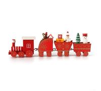 Wooden Christmas Train Ornament 21x5cm Festive Holiday Decoration Featuring Santa Claus Snowman and Bear Figures for Home Office Display and Seasonal Celebrations(Red)