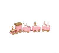 Wooden Christmas Train Ornament 21x5cm Festive Holiday Decoration Featuring Santa Claus Snowman and Bear Figures for Home Office Display and Seasonal Celebrations(Pink)