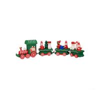Wooden Christmas Train Ornament Set with 3 Carriages, Mini Christmas Train Decoration Featuring Festive Motifs of Houses, Trees and Snowmen for Home Office Classroom Table Mantel(Green)
