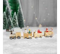 Wooden Christmas Train with Snowman, Mini Train Painted Decor Set for Christmas Party, Xmas Table Top Adornment, Ornament Gift Home Decoration for Xmas Party Favors Kids Kindergarten Gifts (DA)