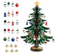 Wooden Christmas Tree Christmas Advent Calendar 2025 Children with 30 Ornaments, 24 Days Christmas Countdown Advent Calendar, Christmas Tree Pendant Table Decoration for Adults Boys Girls