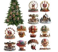 Wooden Christmas Tree Decoration, 2D Santa Claus Ornaments, Christmas Nation, 12 Pieces Pendants for Fireplace, Car, Garden, Patio, Window, Yard, Home, Party, Outdoor Use