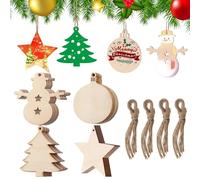 Wooden Christmas Tree Decorations, 40Pcs Christmas Crafts, 4 Styles Paintable Blank Craft Set for DIY, Hanging Wooden Xmas Shapes for Crafting