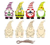 Wooden Christmas Tree Decorations Set, 40 Pcs Dwarf Hanging Christmas Decorations with String, Mini Personalised Christmas Bauble for Festival Decoration DIY Crafts Gift Tags Xmas Tree Decorations