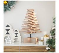 Wooden Christmas Tree Natural Solid Pine 60cm Rotating Branches Rustic Indoor XL