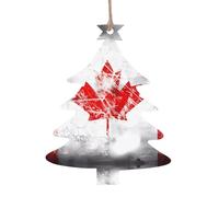 Wooden Christmas Tree Shape Hanging Pendants Retro Canada Flag Print Vintage Creative Ornaments 6 PCS for Holiday Decor