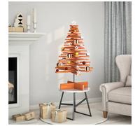Wooden Christmas Tree Wax Brown 100cm Solid Pinewood Rotating Branches Wide base