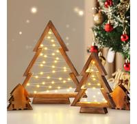 Wooden Christmas Tree with Lights, 4 Pcs Table Top Christmas Tree Lighted Mini Wood Christmas Tree Decorations Indoor Modern Farmhouse Christmas Decor