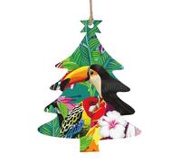Wooden Christmas Tropical Birds And Plant Leaf Print Ornaments For Tree | Hanging Decor With Twine,Snowflake & Gingerbread Man,Rustic Festive Decor For Xmas Tree,Home,Wedding & Party,Gift Tags