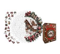 Wooden Christmas Wreath Jigsaw Puzzle - Holiday Design, Fun Interactive Game for Relaxing Adults, Youth and Families Including Husband, Wife, Son,