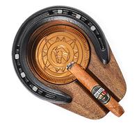 Wooden Cigar Ashtray Handmade Horseshoe Design Accessory with 1 Slot Portable Travel Gift for Men Indoor Outdoor Patio Home Office Use