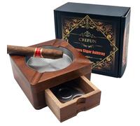 Wooden Cigar Ashtray with 4 Slot Holder & Detachable Drawer - Crefun CK4831, Compact Design for Car/Office/Golf, Men's Cigar Accessories for Dad Husband
