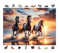 WOODEN.CITY 1010 Piece Wooden Puzzle - Wild Horses on The Beach with 100 Animal-Shaped Pieces, 21.24 x 15.5 in - Designed and Made in The EU