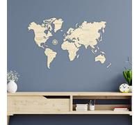 WOODEN.CITY 3D World Map Puzzle Wall Art - Birch Plywood Geography Model, DIY Assembly Educational Map, Home & Office Decor, Made in EU, 57 x 38 cm