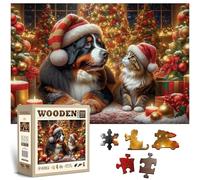 WOODEN.CITY 500 Piece Wooden Christmas Jigsaw Puzzle - Festive Holiday Scene with 50 Unique Figurine Pieces, Premium Laser-Cut Wood, Seasonal Décor (Christmas Dog & Cat)