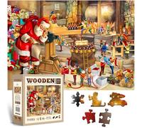 WOODEN.CITY 500 Piece Wooden Christmas Jigsaw Puzzle - Festive Holiday Scene with 50 Unique Figurine Pieces, Premium Laser-Cut Wood, Seasonal Décor (Santa’s Workshop)