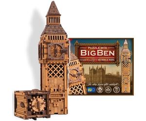 WOODEN.CITY Big Ben Wooden Puzzle Box - 3D Escape Room Puzzle for Adults | Hard Brain Teaser & Logic Game | Cluebox-Style Wooden Trick Box | No Glue Required | Made in EU