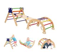 Wooden Climbing Frame Set for Toddlers,Foldable Pikler Triangle Climber Indoor,Baby Climbing Toys with Ramp and Arch,Montessori Playground Jungle Gym,Outdoor Play Equipment for 2-6 Years Old Kids