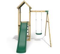Wooden Climbing Frame with Single Swing Play Tower and Slide Rushmore