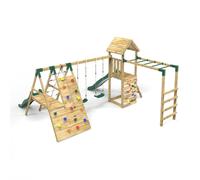 Wooden Climbing Frame with Swing, Climbing Wall, Monkey Bars and Two Slides - Pennine Green Rebo Green One Size