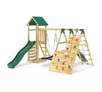Wooden Climbing Frame with Swings, Up and Over Climbing Wall and Two Slides - Crestone Green Rebo Green One Size