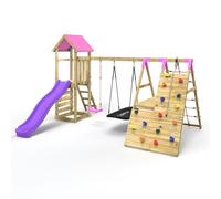 Wooden Climbing Frame with Swings, Up and Over Climbing Wall and Two Slides - San Luis Pink Rebo Pink One Size