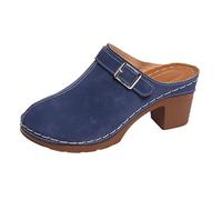 wooden clogs for women Suede Clogs for Women Chunky Heel Slip-On Mules Comfortable Closed Toe Platform Slides Orthopedic Shoes with Arch Support Wdge Summer Walking Sandals fly flot sandals Blue