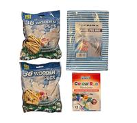 Wooden Clothes Pegs 72 Pack with Hanging Peg Bag & 12 Colour Run Sheets by SFS Simplifying Life - High Strength Steel Sprung Pegs for Moisture Resistance, Outdoor Laundry Line & Daily Washing Use