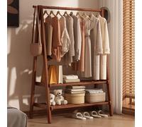 Wooden Clothes Rail , Garment Rack with Bottom Shelves and Hanging Rail