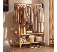 Wooden Clothes Rail , Garment Rack with Bottom Shelves and Hanging Rail