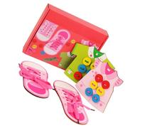 Wooden Clothes Shoes Lacing Toys Kit Basic Skills Toy for Kids Hand Eye Coordination, Wood Lacing Game for Kindergarten (Girl)
