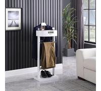 Wooden Clothes Valet Stand, Free Standing Coat Rack for Men and Women, Stylish Suit Hanger with Brown Finish