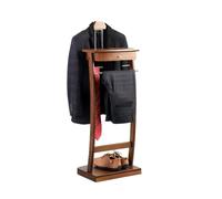 Wooden Clothing Rack with Tray and Contour Hangers, Sturdy Men's Valet Stand for nizing Clothes in Bathroom, Office, or Bedroom - Versatile Storage Solution