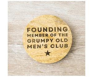 Wooden Coaster with Engraved 'Founding Member of the Grumpy Old Men's Club' Slogan, 10cm