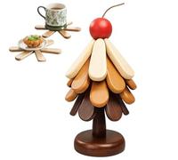 Wooden Coasters and Trivets with Tree Design | 4 Pieces Foldable Non-Slip Placemat, Hot Pot Holder with Base, for Kitchen Picnic Meals Parties Daily Kitchen Buff